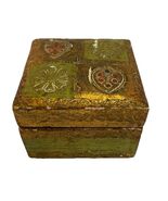 Vintage Italian Painted Wooden Florentine Trinket Box Metallic Gold 2.5&quot; - $33.27 CAD