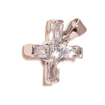 8.85 Ct Cubic Zirconia Gemstone 925 Silver Overlay Handmade Tiny Cross Pendant - £7.95 GBP