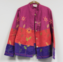 Coldwater Creek Women&#39;s  Color Block Floral Embroidery Button-Front Jacket Small - £13.25 GBP