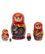 Matryoshka  Holding Cat Nesting Doll 5pc MINIATURE  2" 100% Natural Linden Wood - $48.39