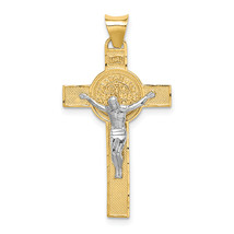14k Two-Tone St. Benedict Medal Crucifix Cross Pendant K5563 - $319.19