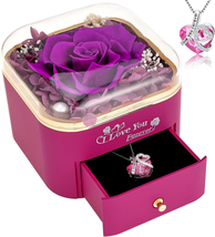 Mothers Day Gifts for Mom Wife, Preserved Purple Real Rose with Necklace Gifts f - £21.94 GBP