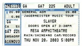 Slayer Concert Ticket Stub Novembre 20 2003 Mesa Arizona - £27.86 GBP