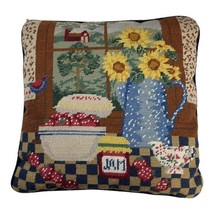 Country Theme Handmade Needlepoint Throw Pillow Sunflowers Jam 11&quot; Cottage Core - £59.78 GBP