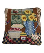 Country Theme Handmade Needlepoint Throw Pillow Sunflowers Jam 11&quot; Cotta... - £58.83 GBP
