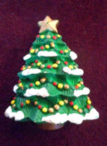 Decorated Christmas Tree Molded Plastic Brooch Pin Gold Star 2&quot; T x 1 1/2&quot; W - £9.92 GBP