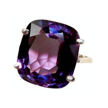 Sterling Silver Lab-Created Cushion Cut Alexandrite Solitaire Engagement Ring - £73.36 GBP