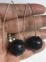 Vintage Sterling Silver Dangling Lava Rock Ball  Wire Earrings - £47.85 GBP