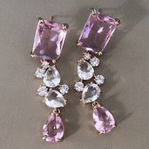 Indian Gold Plated Bollywood Style CZ Pink Sapphire Earrings Dangle Jewelry Set - £38.07 GBP