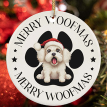 Merry Woofmas Bichon Frise Dog Paw Lover Christmas Ornament Gift Decor Hanging - $15.79