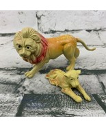 Vintage Animal Figures Lion &amp; Lion Cub Orange Tan - $11.88