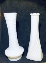 VTG Set Randall Milk Glass Bud Vases-9” Diamond Quilt Pattern 8.5” Swirl Pattern - £15.78 GBP