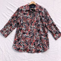 Chaps Navy w Red White Flowers Long Sleeve Buttton Up Shirt Size 1x Cotton - £19.43 GBP