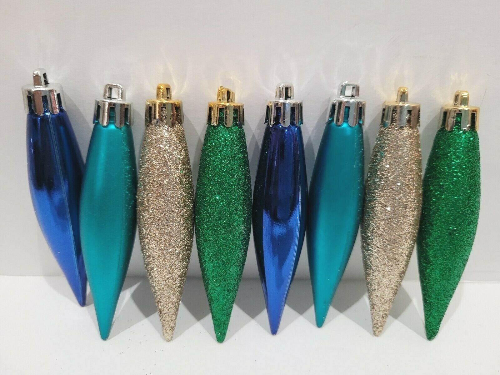 Peacock Blue Gold Glitter Plastic 3.5&quot; Christmas Tree Ornaments Decor Se... - $12.61