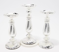 Set of 3 Mercury Glass Pedestal Candle Holders by Valerie in Silver - £155.03 GBP