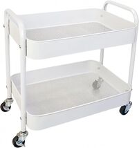 2-Tier White Rolling Cart with Lockable Wheels for Stylish Under Desk St... - $79.15