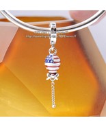 Summer Release 925 Sterling Silver Stars, Stripes &amp; Bow Balloon Dangle C... - £14.00 GBP