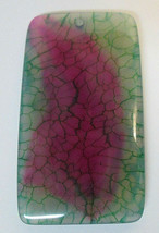 Large Art Glass Lampwork Bead Oblong Rectangle Crackle Green Pink 2&quot; Dra... - £7.61 GBP