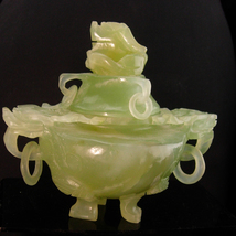 Antique Jade Chinese Foo Dog Dragon Incense Burner hand carved footed statue - h - £180.41 GBP
