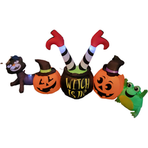 Witch Cauldron Scene Halloween Inflatable 8.5 Ft Long Frog Pumpkins Cat ... - $49.48