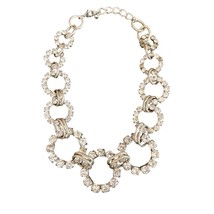 Vintage Silver Tone Rhinestone Circle Statement Piece Necklace - £11.86 GBP