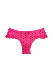 Victoria’s Secret Fun &amp; Flirty mesh heart pink red cheeky panty Large Lace Trim - £15.78 GBP