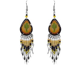 Saguaro Cactus Teardrop Shaped Ceramic Long Beaded Metal Dangle Earrings - Women - £7.39 GBP