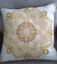Throw Pillow with Embroidered Flowers and Sequins - Vintage - £11.93 GBP