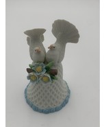 VTG Thanksgiving  White Porcelain  Honeycomb Bell with  2 Turkeys &amp; Blue... - $264.07 MXN