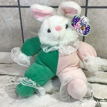 Vintage 80’s 90’s Kellytoy Plush Bunny Rabbit Green Pink Lace - $19.79