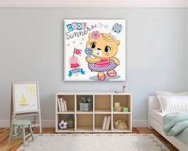 Cute Cartoon Kitty Canvas Print Kids Room Decor Nursery Wall Art Sweet Summer Ca - £47.30 GBP
