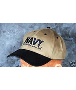 Navy Baseball Cap Tan And Navy with plastic adjustable closer - $2.50