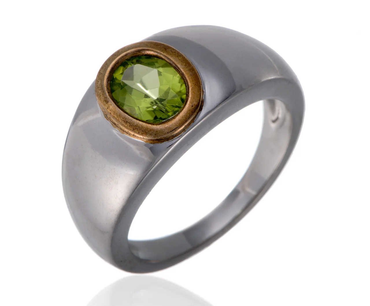 9x7mm Peridot 2-Tone Plated Over Sterling Silver Ring 1.97ctw - £58.46 GBP