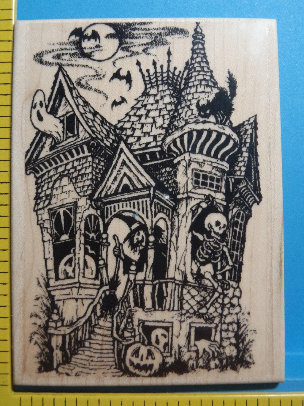 Haunted House Halloween New Mounted Rubber Stamp by Abracadabra Stamp Makers - £23.56 GBP