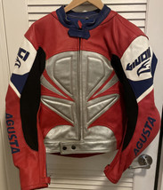 MV Agusta Motorcycle Leather Jacket Size Europe 54 US XL Red Blue Silver... - $297.00