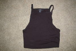 FOREVER 21 Black Crop Ribbed Tank Top Cami Straps Juniors Size M - £7.04 GBP