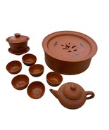 Traditional Terracotta Tea Set With Teapot 6 Cups Lid &amp; Tray Hand-Painte... - $24.00