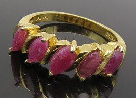 925 Sterling Silver - Ruby Gold Plated 5 Stone Shiny Band Ring Sz 8 - RG14058 - £27.79 GBP