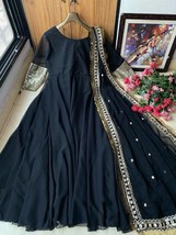 Black Heavy Georgette Anarkali Suit  || Sequins Work Festival Punjabi dress Set  - £55.82 GBP