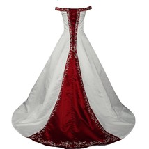 Silver Embroidery Beaded A Line White and Wine Red Wedding Dresses Off Shoulder - £150.81 GBP