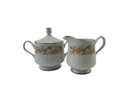 Carlion ROSEALYN Ceramic Creamer &amp; Sugar Bowl Floral Silver Trim 520 Japan - £11.59 GBP