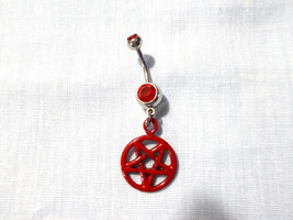 Satan Red Evil Occult Inverted Pentagram Charm 14G Red Cz Belly Ring Barbell - £6.81 GBP