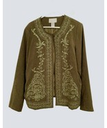 Susan Graver Style Lady&#39;s Embroidered Jacket, Sage, Suede-Like, Poly Lin... - $923.23 MXN