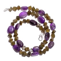 Natural Amethyst Labradorite Gemstone Smooth Beads Necklace 17&quot; UB-4990 - £8.71 GBP