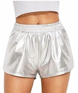 sheob Women&#39;s Metallic Shorts Elastic Waist Shiny Pants (Large, Silver)  - £15.56 GBP