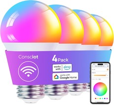 Consciot 4-Pack Smart Light Bulbs: A19 E26, 9W Led, Wifi, 16, Year Warra... - $36.97