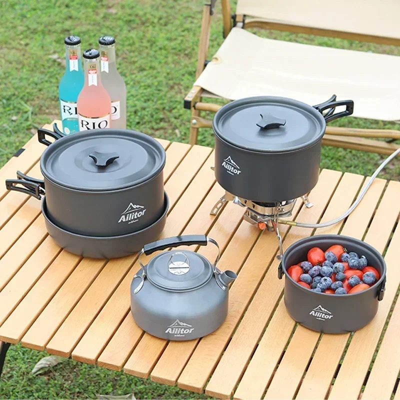 Tanium cookware set tourism cauldron outdoor cooking pot picnic kitchen hiking trekking thumb200