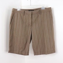 BCBG MaxAzria Women&#39;s 10 Brown Striped Cotton Bermuda Shorts - £11.99 GBP