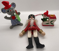 Vintage lot Christmas decor items ornaments fuzzy mouse Nutcracker man elf - £12.63 GBP