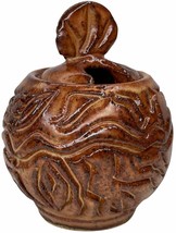 Handmade Studio Art Pottery Honey Pot Brown Wooden Dipper Carved Design SIGNED  - £40.40 GBP